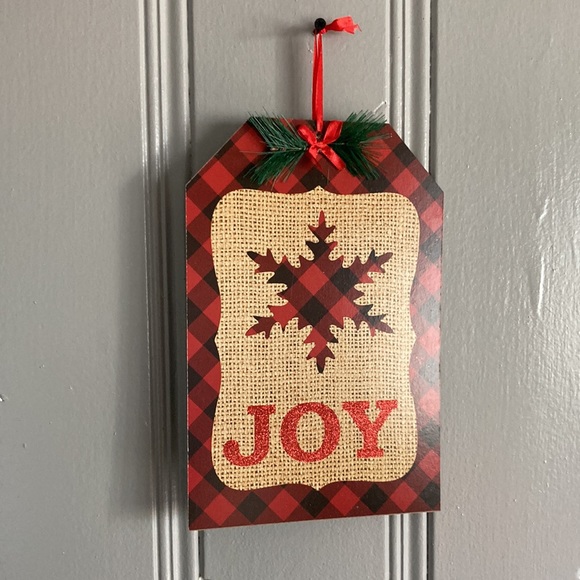 Brand NWT Red & Black Buffalo Check Plaid JOY Holiday Hanging Gift Tag Sign - Picture 2 of 8